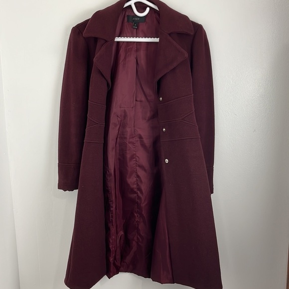 J Crew Burgundy Snap Closure Dress Coat - Picture 9 of 10